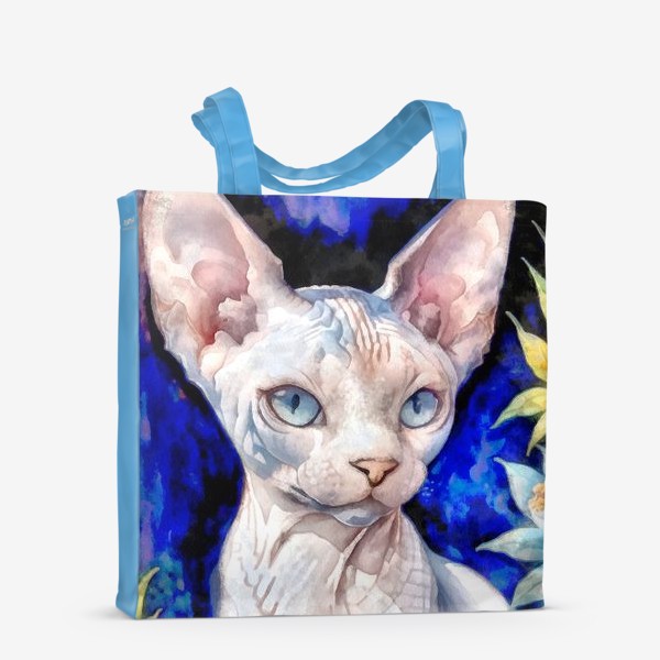 Сумка-шоппер «Кот сфинкс с цветами акварель»