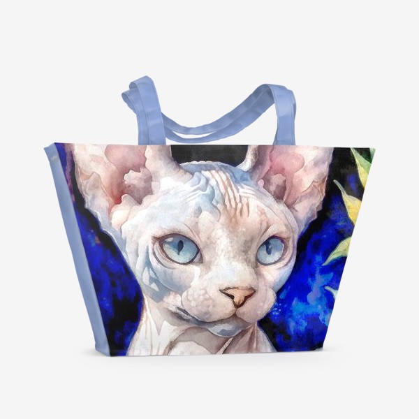 Пляжная сумка «Кот сфинкс с цветами акварель»
