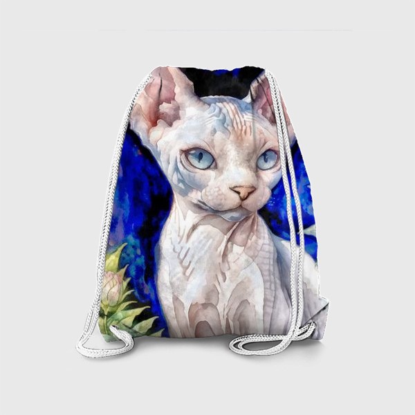 Рюкзак «Кот сфинкс с цветами акварель»