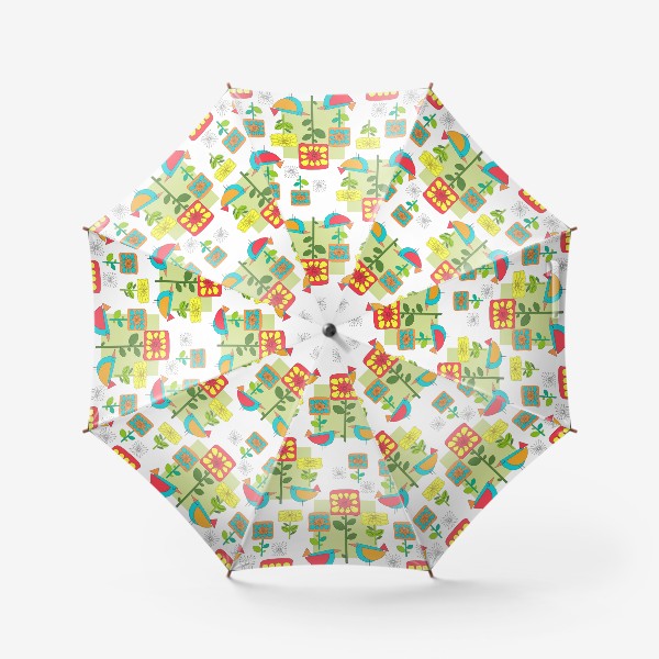 Зонт &laquo;Бесшовный паттерн с абстрактными цветами и птицами.&raquo;