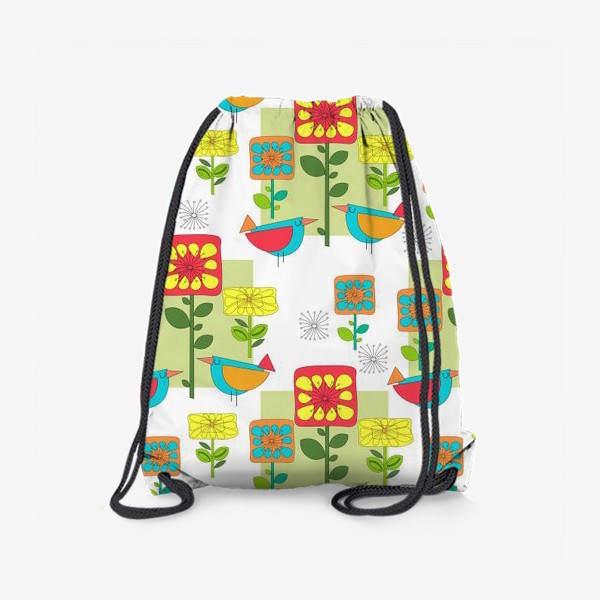 Рюкзак «Бесшовный паттерн с абстрактными цветами и птицами.»