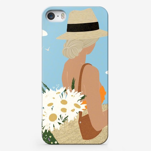Чехол iPhone &laquo;Лето, ромашки, девушка, цветы, небо, жара&raquo;