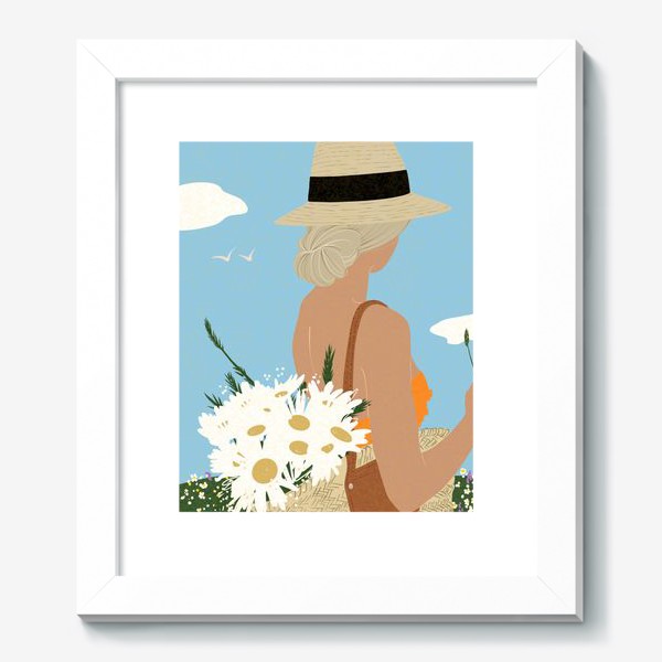 Картина &laquo;Лето, ромашки, девушка, цветы, небо, жара&raquo;