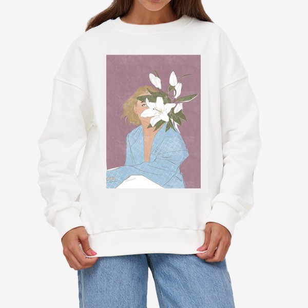 Свитшот «Девушка, весна, мода, цветы, лилии»