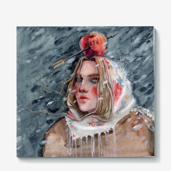 Холст «Девушка в шубе и платочке. Снег  »