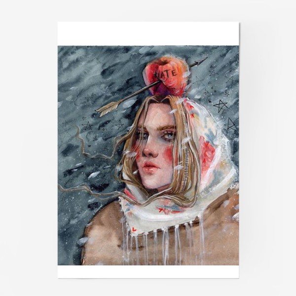 Постер &laquo;Девушка в шубе и платочке. Снег  &raquo;