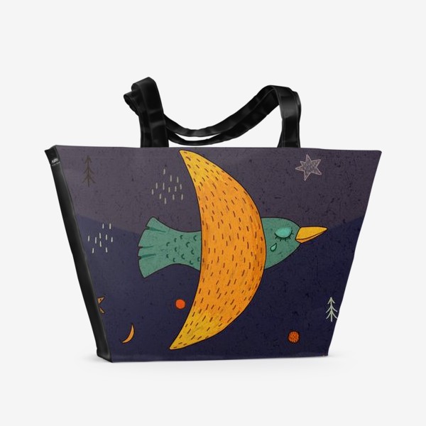 Пляжная сумка «Птица с полумесяцем и звезды.»