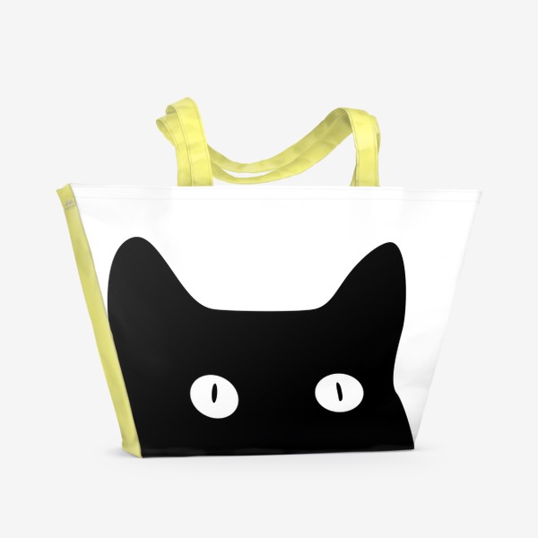 Пляжная сумка «Черный кот выглядывает снизу»