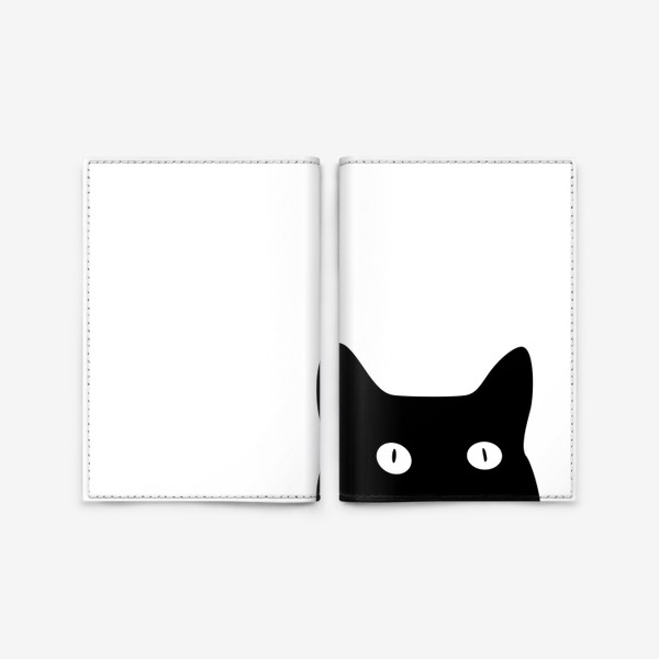 Обложка для паспорта «Черный кот выглядывает снизу»