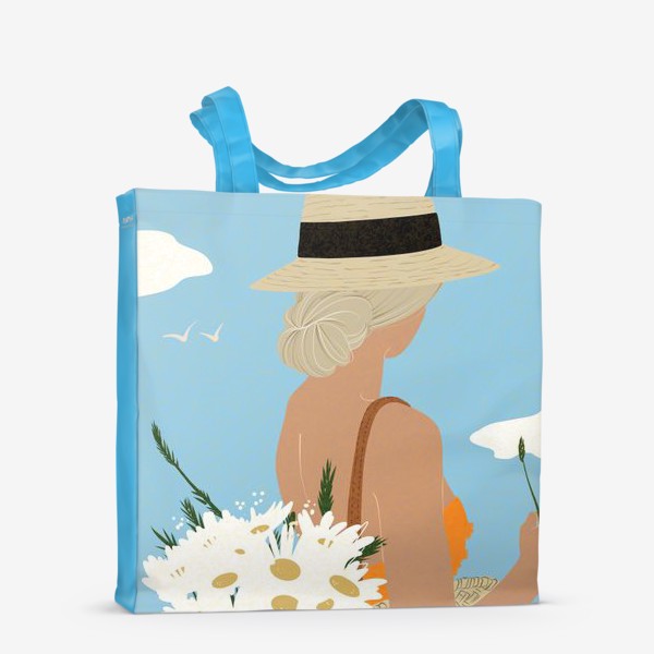 Сумка-шоппер «Лето, ромашки, девушка, цветы, небо, жара»
