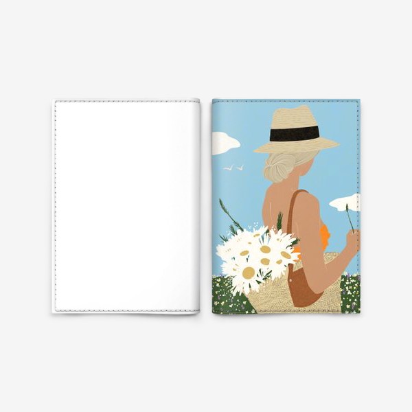 Обложка для паспорта «Лето, ромашки, девушка, цветы, небо, жара»
