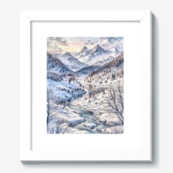 Картина «Зима в горах акварель»