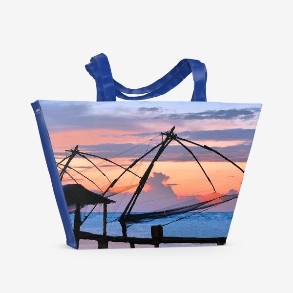 Пляжная сумка «Рыбацкие сети в закате на море»