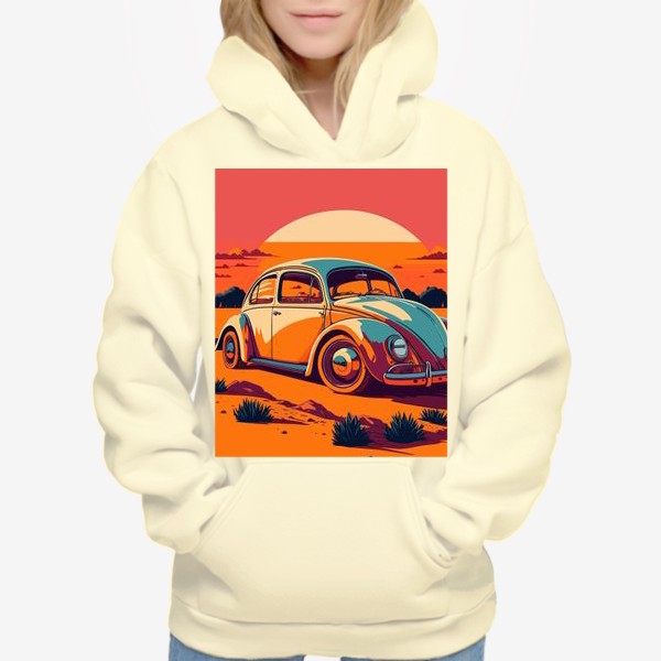 Худи «Ретро авто на фоне пустыни в стиле винтажного постера»