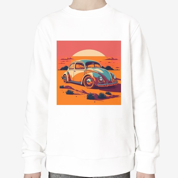 Свитшот «Ретро авто на фоне пустыни в стиле винтажного постера»