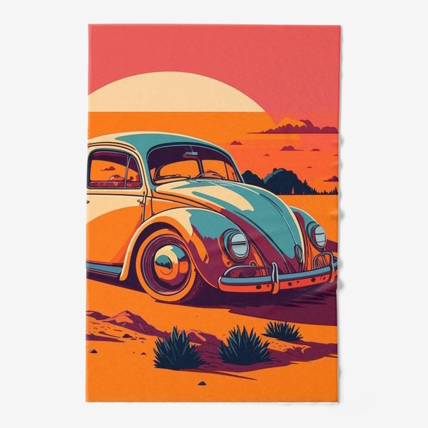 Полотенце «Ретро авто на фоне пустыни в стиле винтажного постера»