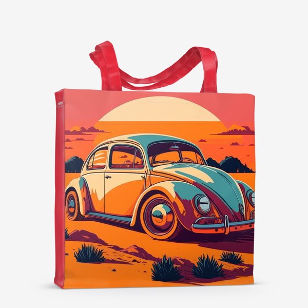 Сумка-шоппер «Ретро авто на фоне пустыни в стиле винтажного постера»