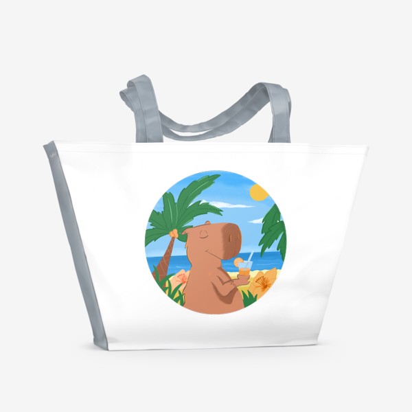 Пляжная сумка «Капибара отдыхает на пляжу. Отпуск»
