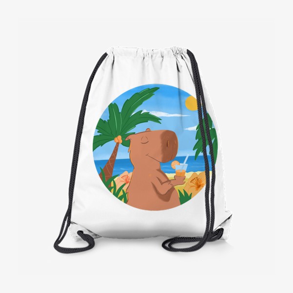 Рюкзак «Капибара отдыхает на пляжу. Отпуск»