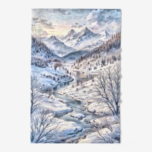 Полотенце «Зима в горах акварель»