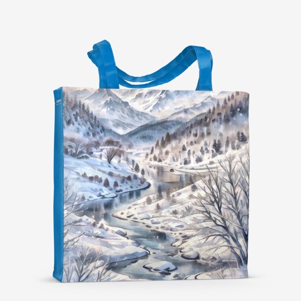 Сумка-шоппер «Зима в горах акварель»