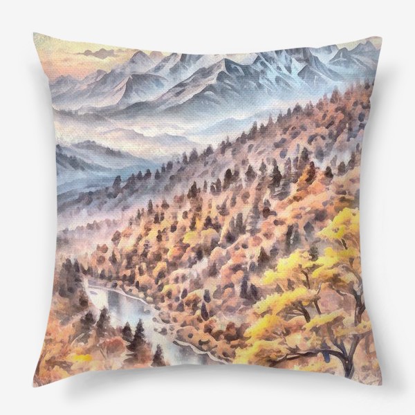 Подушка «Осень в горах акварель»