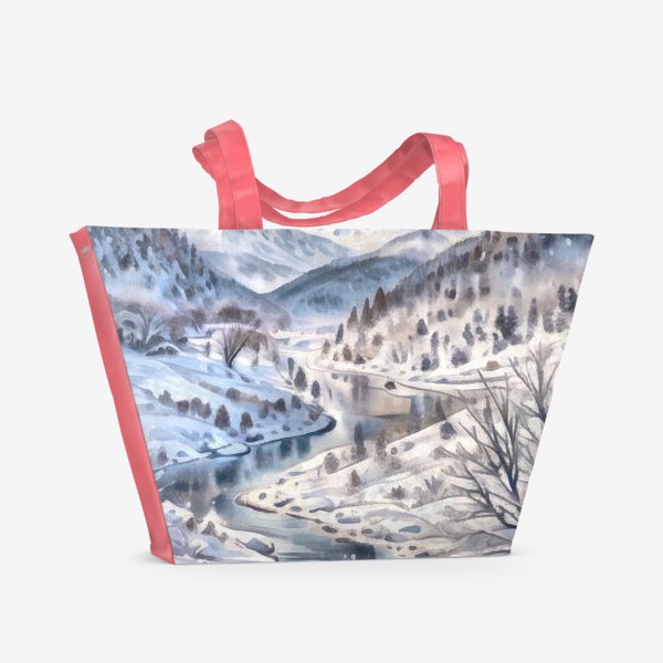 Пляжная сумка «Зима в горах акварель»