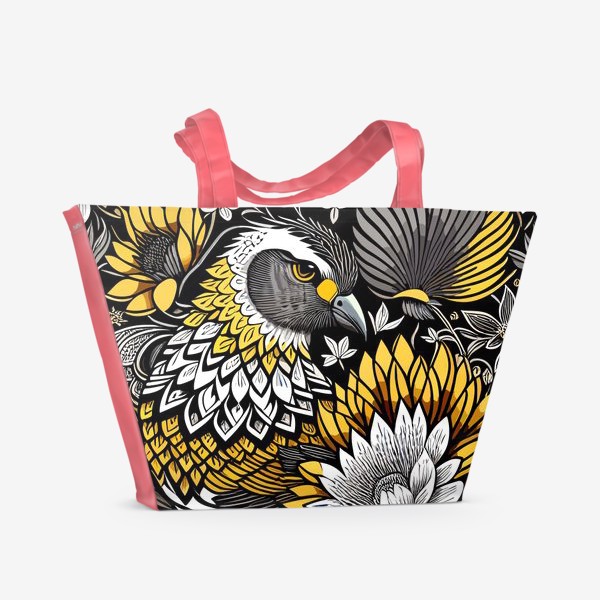 Пляжная сумка «Птица и золотые цветы»