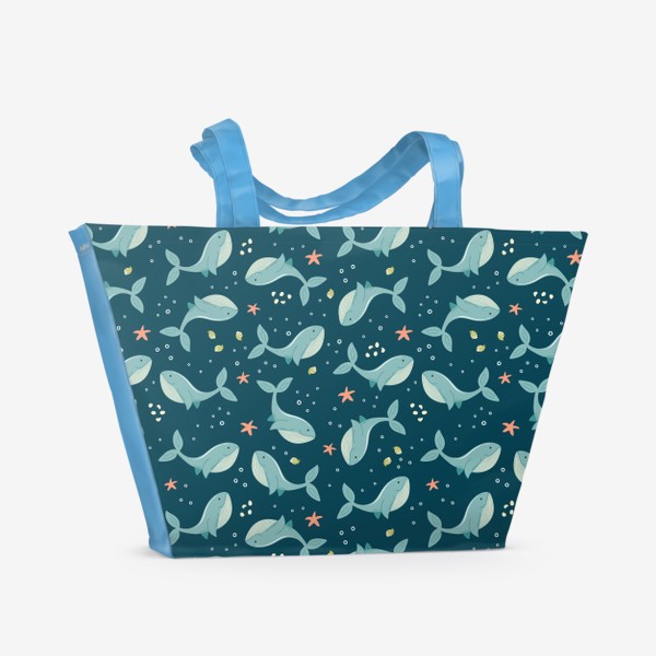 Пляжная сумка &laquo;Морской принт с китами, ракушками и морскими звездами&raquo;