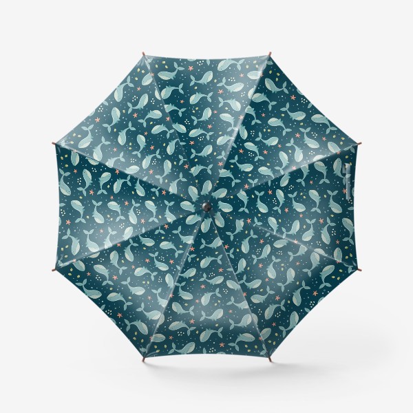 Зонт «Морской принт с китами, ракушками и морскими звездами»