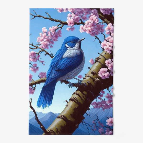 Полотенце «Синяя птичка и сакура»