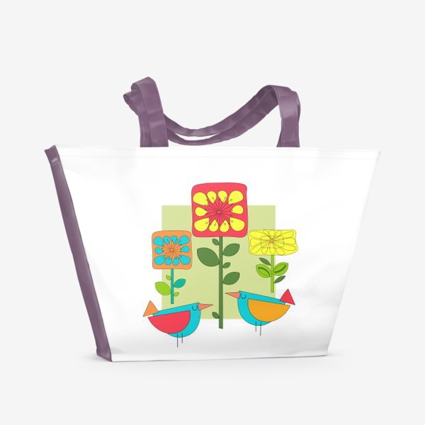 Пляжная сумка «Принт с яркими цветами и птицами.Абстракция.»