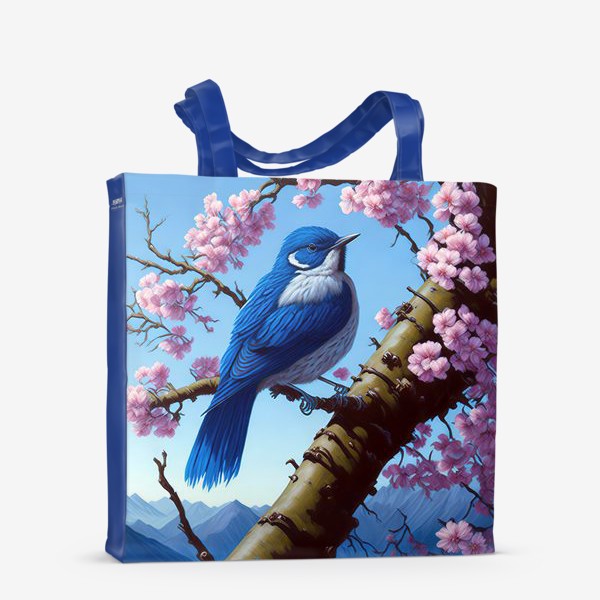 Сумка-шоппер «Синяя птичка и сакура»