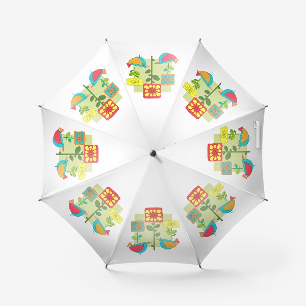 Зонт «Принт с яркими цветами и птицами.Абстракция.»