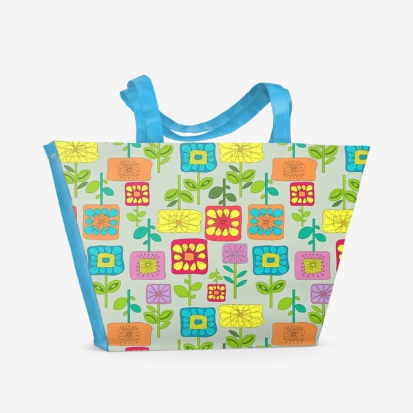 Пляжная сумка «Паттерн с яркими цветами. Квадратные цветы.»
