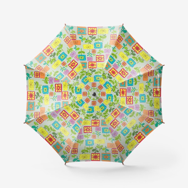 Зонт «Паттерн с яркими цветами. Квадратные цветы.»