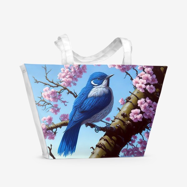 Пляжная сумка «Синяя птичка и сакура»