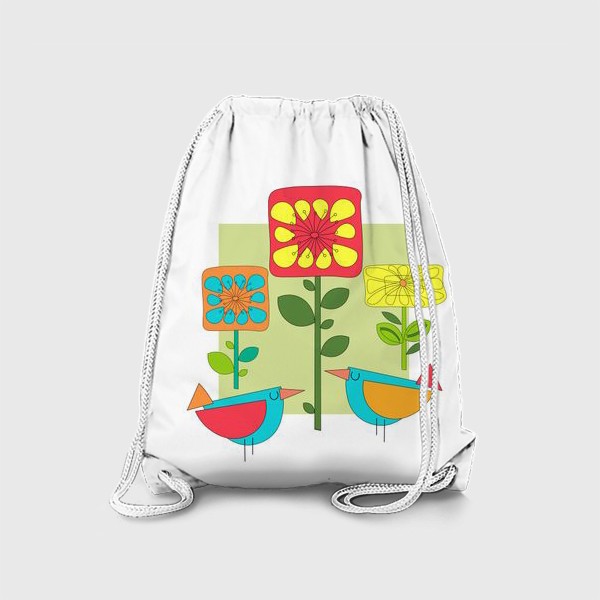 Рюкзак «Принт с яркими цветами и птицами.Абстракция.»