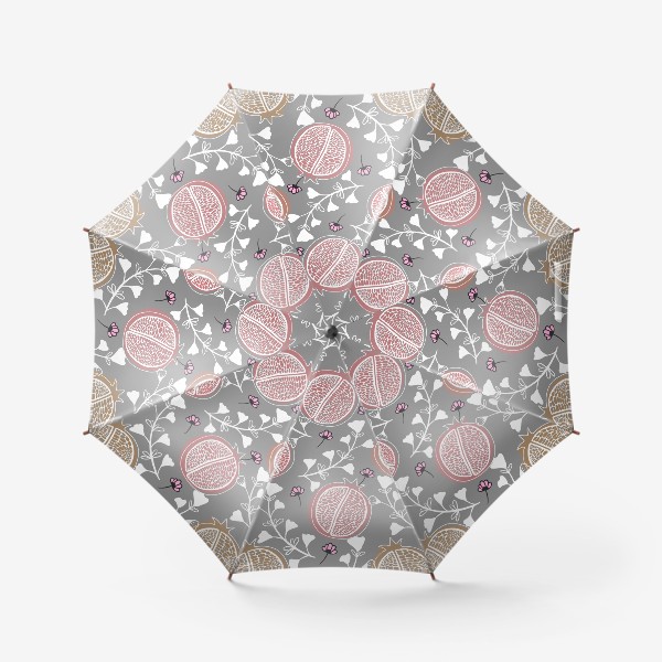 Зонт &laquo;Пастельно-розовые гранаты и белые веточки на сером фоне&raquo;