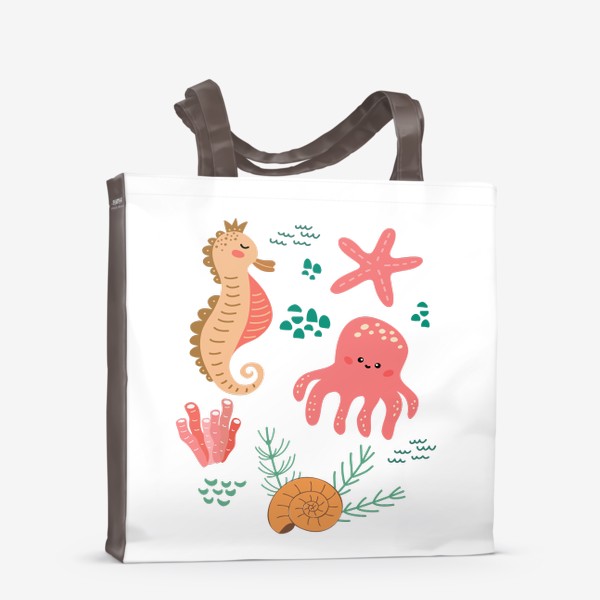 Сумка-шоппер «Детский постер с милыми морскими животными»