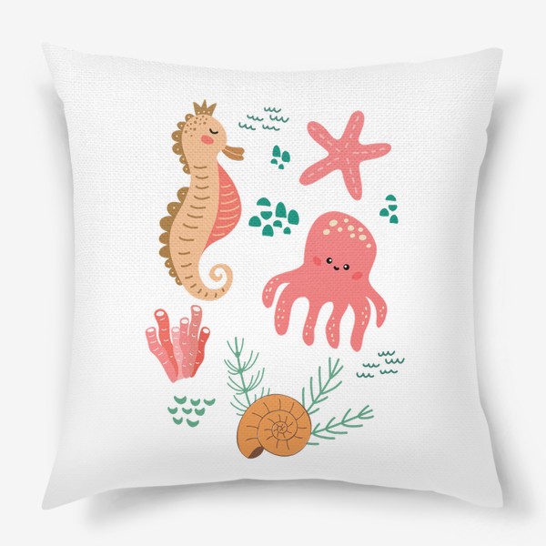 Подушка «Детский постер с милыми морскими животными»