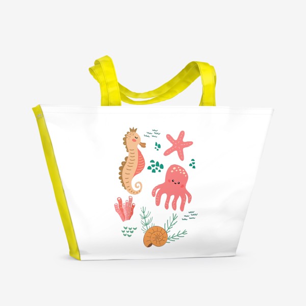 Пляжная сумка «Детский постер с милыми морскими животными»