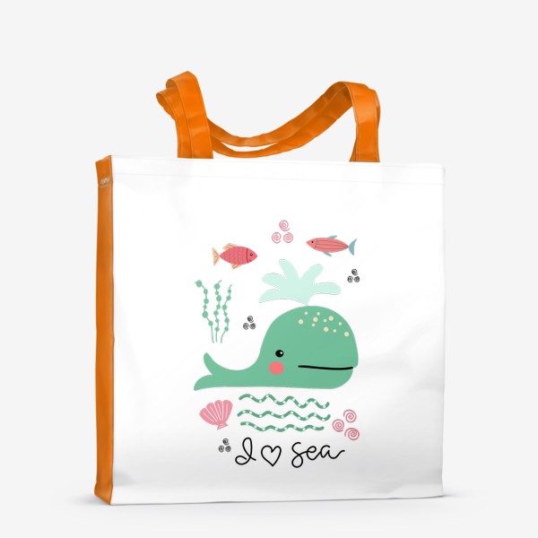 Сумка-шоппер «Детский постер с китом, рыбками и надписью»