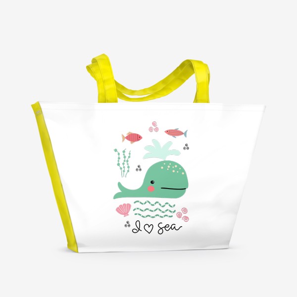Пляжная сумка «Детский постер с китом, рыбками и надписью»