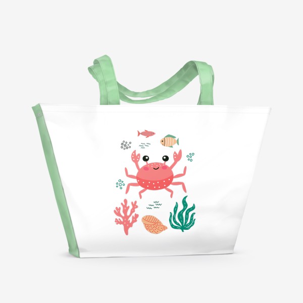 Пляжная сумка «Милый крабик с рыбками и водорослями»