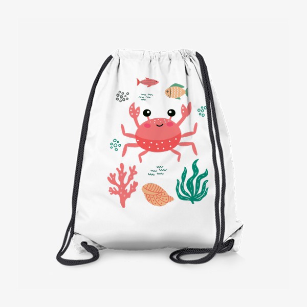 Рюкзак «Милый крабик с рыбками и водорослями»