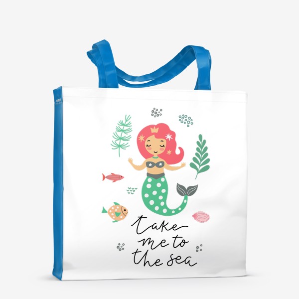 Сумка-шоппер «Постер с милой русалкой, рыбками и надписью»