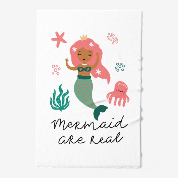 Полотенце «Постер с милой русалкой, осьминогом и надписью »