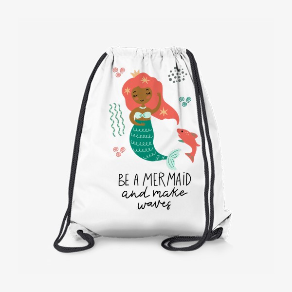 Рюкзак «Постер с веселой русалкой, рыбкой и надписью»