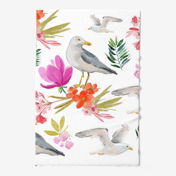 Полотенце «цветы и чайки»